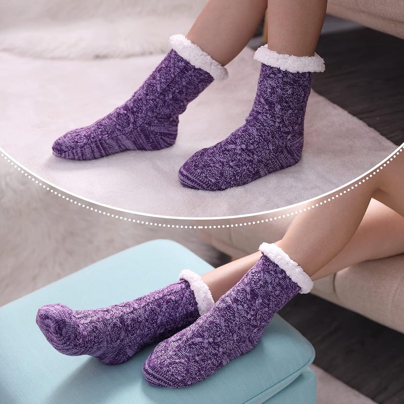LINEMIN Womens Slipper Socks Winter Warm Fleece Lined Socks Cozy Soft Thick Fuzzy Non Slip Indoor Christmas Socks - Image 4